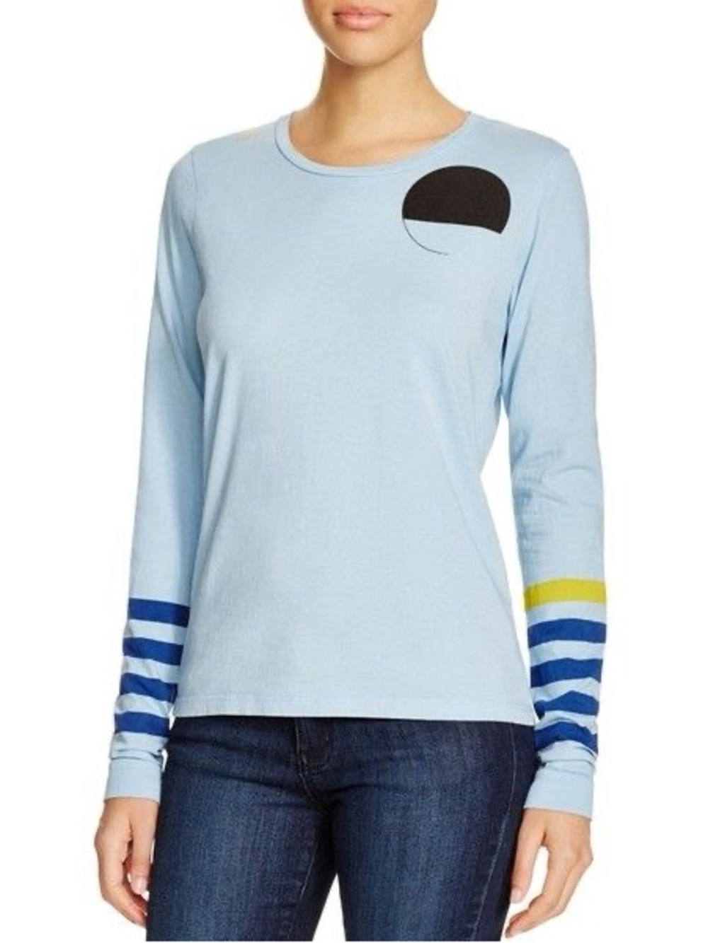 Free City Light Blue Striped Long-Sleeve Graphic Tee